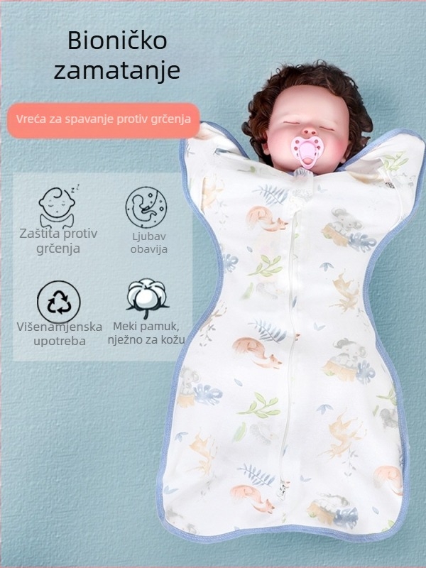 Spavaća vreća za novorođenče, stil s padajućim ramenima, vanjska tkanina 100% pamuk, podstava od pamuka, karikatura uzorak, za sve sezone, uzrast 0–1 godina