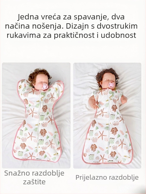 Spavaća vreća za novorođenče, stil s padajućim ramenima, vanjska tkanina 100% pamuk, podstava od pamuka, karikatura uzorak, za sve sezone, uzrast 0–1 godina