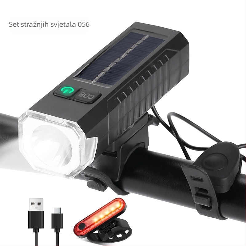 Prednje svjetlo za bicikl s alarmnom trubom, LED svjetlo, USB i solarno dvostruko punjenje