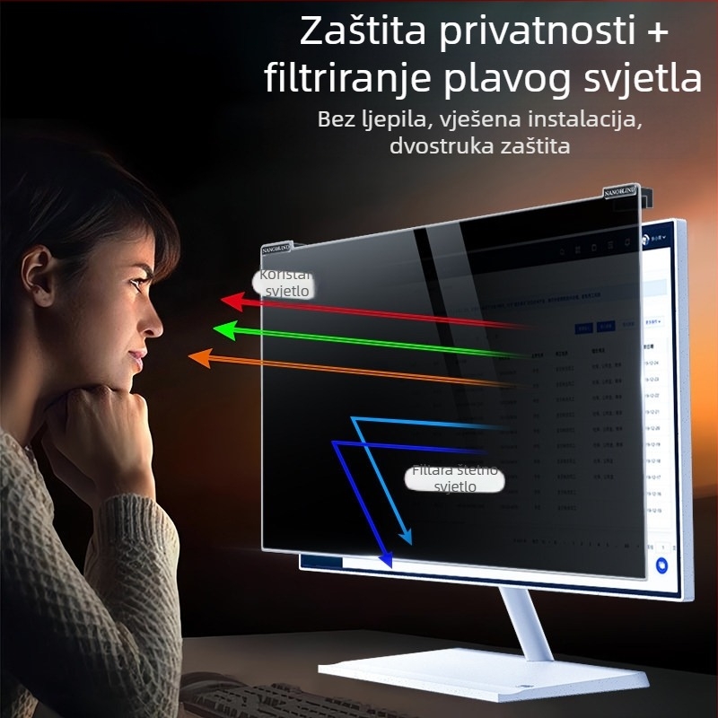 Privatnost zaslona za računalo s visećim nosačem – Anti-Peep, filtar plave svjetlosti, za stolno i prijenosno računalo