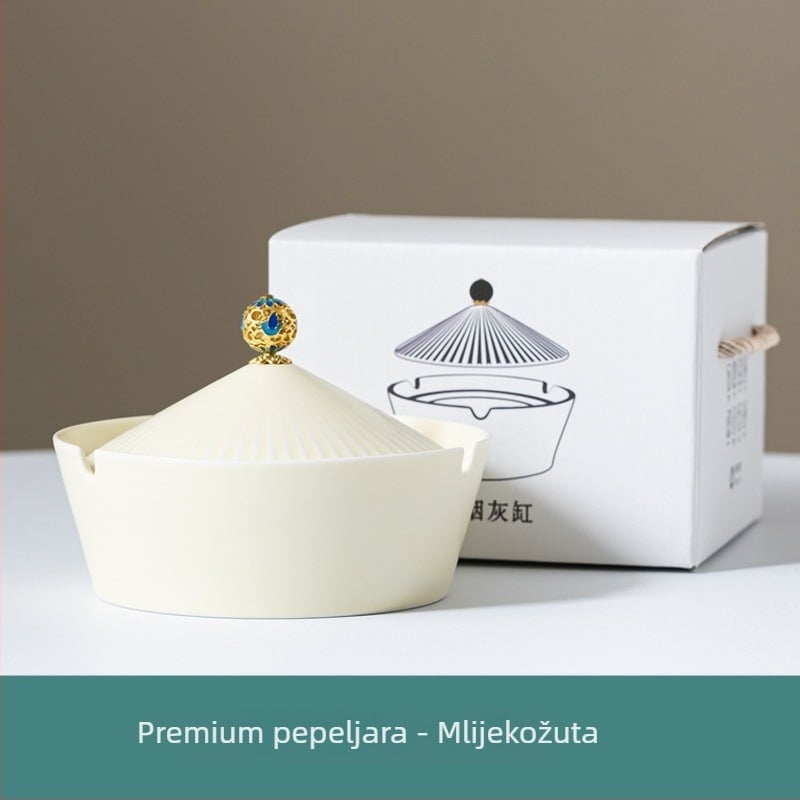 Keramički pepeljara s poklopcem, retro moderni stil, pogodan za dom i ured (Materijal: keramika; Stil: moderna umjetnost; Težina: 800 g; Ispis logotipa: dostupan; Kvaliteta: prvoklasna)