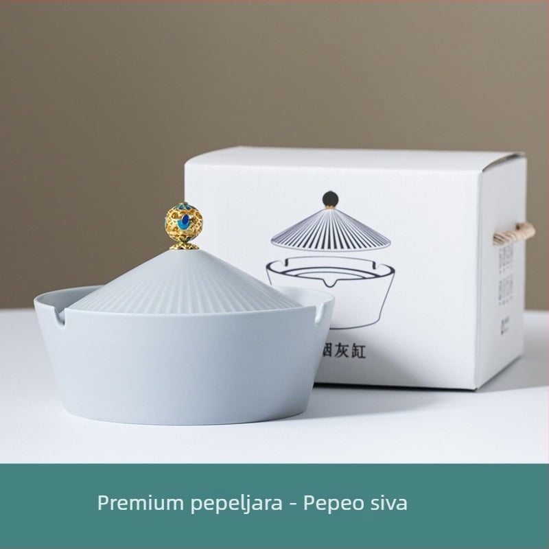 Keramički pepeljara s poklopcem, retro moderni stil, pogodan za dom i ured (Materijal: keramika; Stil: moderna umjetnost; Težina: 800 g; Ispis logotipa: dostupan; Kvaliteta: prvoklasna)