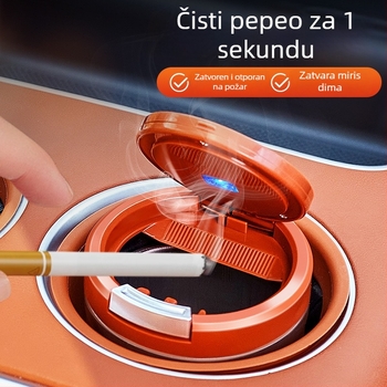 Auto pepeljara Car domain model 005 s poklopcem i LED svjetlom, plastična, 200 g, dvostruka upotreba za dom i automobil