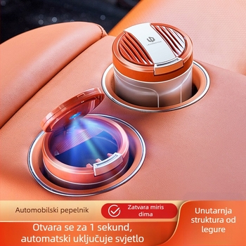 Auto pepeljara Car domain model 005 s poklopcem i LED svjetlom, plastična, 200 g, dvostruka upotreba za dom i automobil