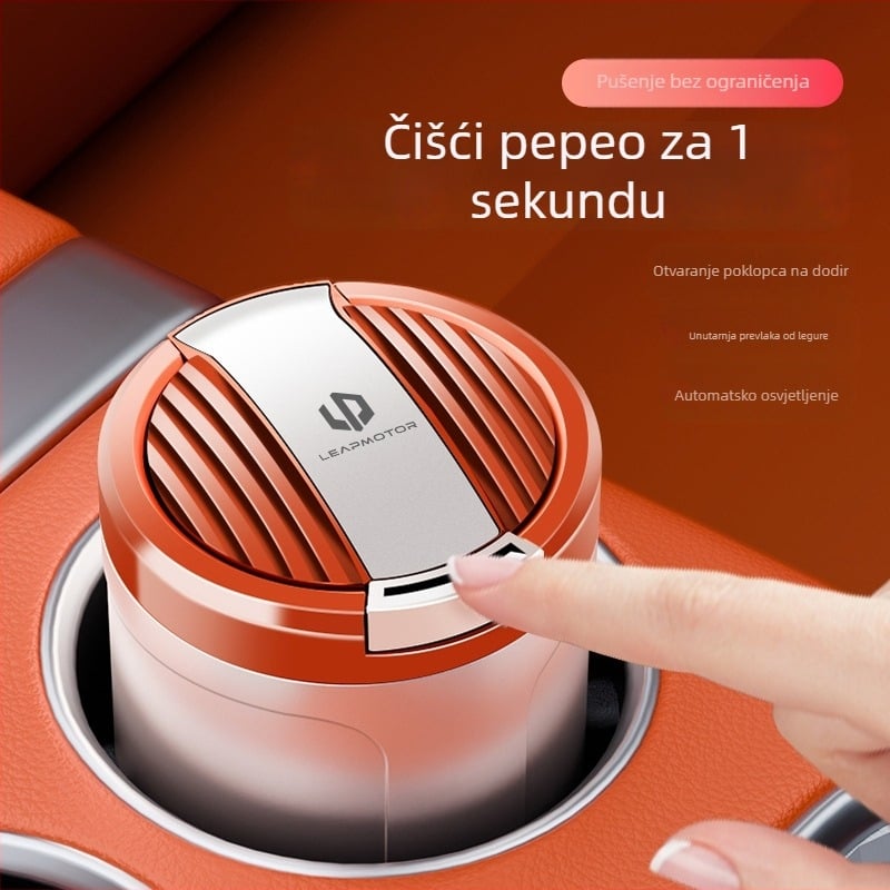 Auto pepeljara Car domain model 005 s poklopcem i LED svjetlom, plastična, 200 g, dvostruka upotreba za dom i automobil