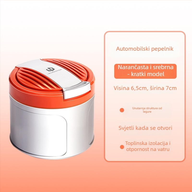 Auto pepeljara Car domain model 005 s poklopcem i LED svjetlom, plastična, 200 g, dvostruka upotreba za dom i automobil
