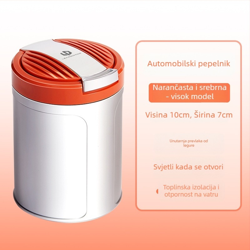 Auto pepeljara Car domain model 005 s poklopcem i LED svjetlom, plastična, 200 g, dvostruka upotreba za dom i automobil
