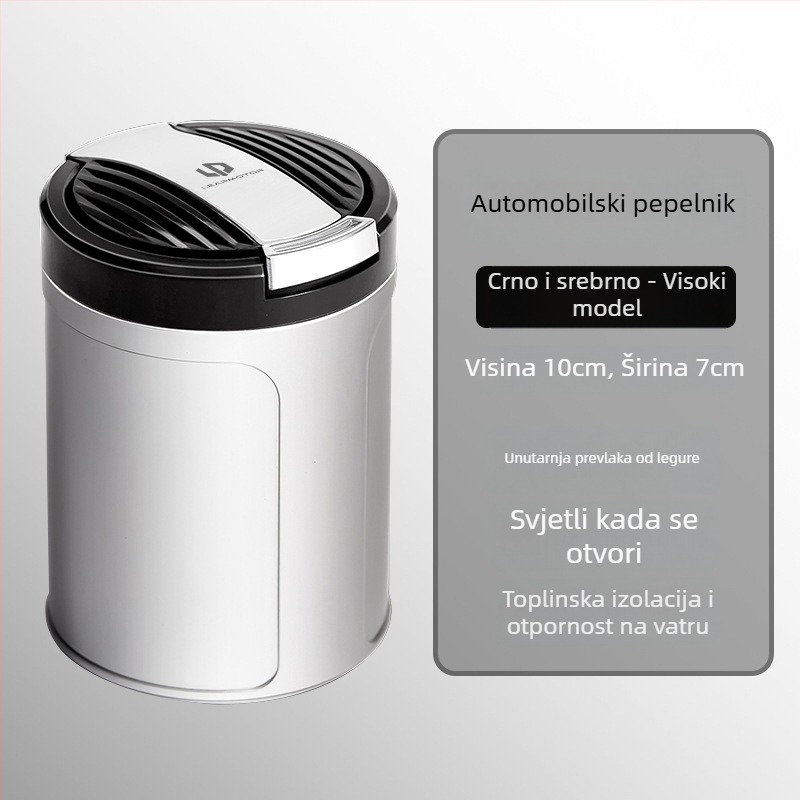 Auto pepeljara Car domain model 005 s poklopcem i LED svjetlom, plastična, 200 g, dvostruka upotreba za dom i automobil