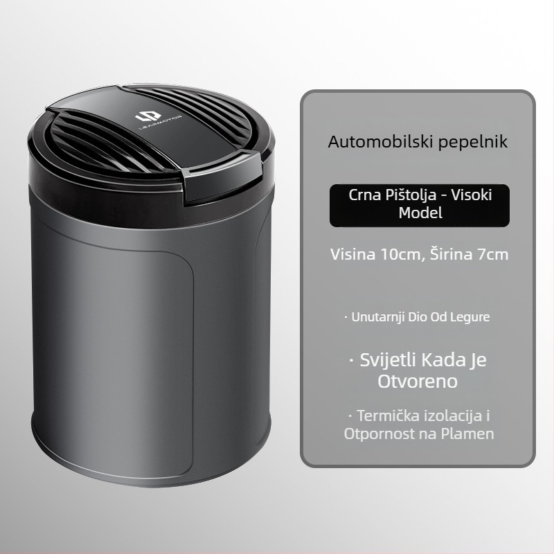 Auto pepeljara Car domain model 005 s poklopcem i LED svjetlom, plastična, 200 g, dvostruka upotreba za dom i automobil