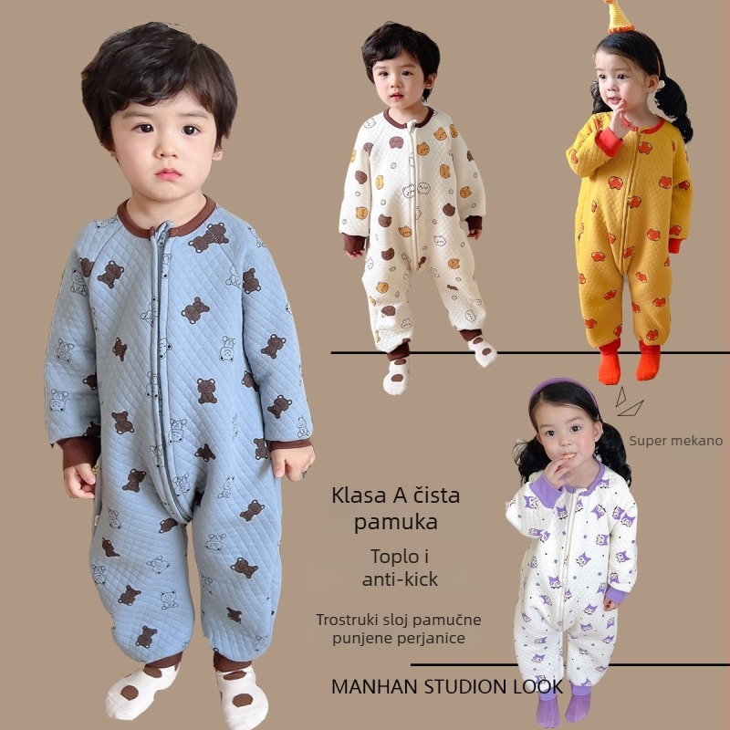 Dječji pamukasti debeli dugi rukav romper‑spavaćica, korejskog stila, karikatura uzorak, za dob 3–8 godina