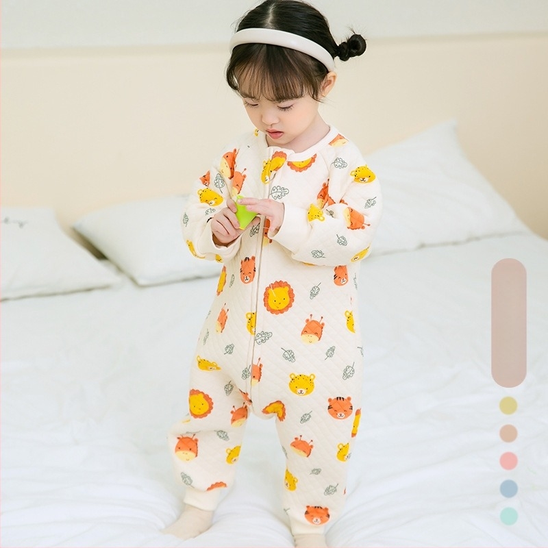 Dječji spavaći kombinezon‑vreća za spavanje od pamuka, debeli materijal, metalni zatvarač, crtani uzorak, perivo