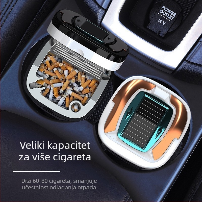 Keramički auto pepeljak sa solarnim napajanjem, visi dizajn, s upaljačem i svjetlećim keramičkim unutarnjim dijelom — Model 924, Marka Perfect Music; Materijal: keramika; Postup graviranja; Dvostruka upotreba za kuću i automobil