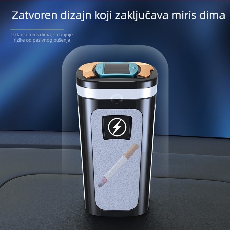 Keramički auto pepeljak sa solarnim napajanjem, visi dizajn, s upaljačem i svjetlećim keramičkim unutarnjim dijelom — Model 924, Marka Perfect Music; Materijal: keramika; Postup graviranja; Dvostruka upotreba za kuću i automobil