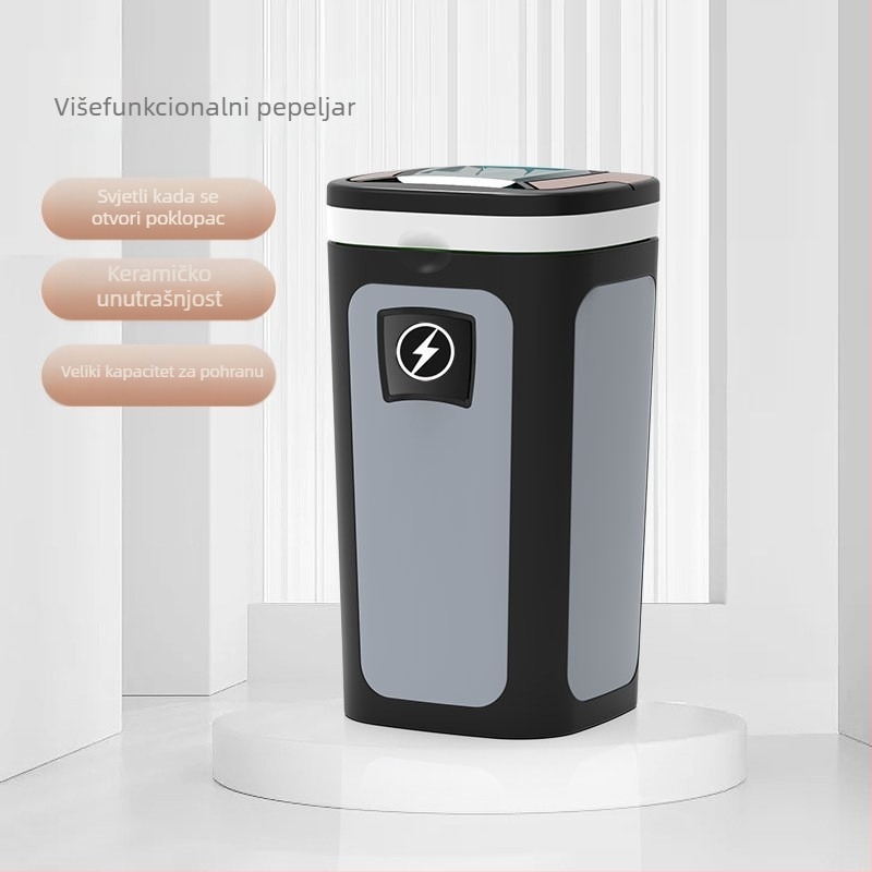 Keramički auto pepeljak sa solarnim napajanjem, visi dizajn, s upaljačem i svjetlećim keramičkim unutarnjim dijelom — Model 924, Marka Perfect Music; Materijal: keramika; Postup graviranja; Dvostruka upotreba za kuću i automobil