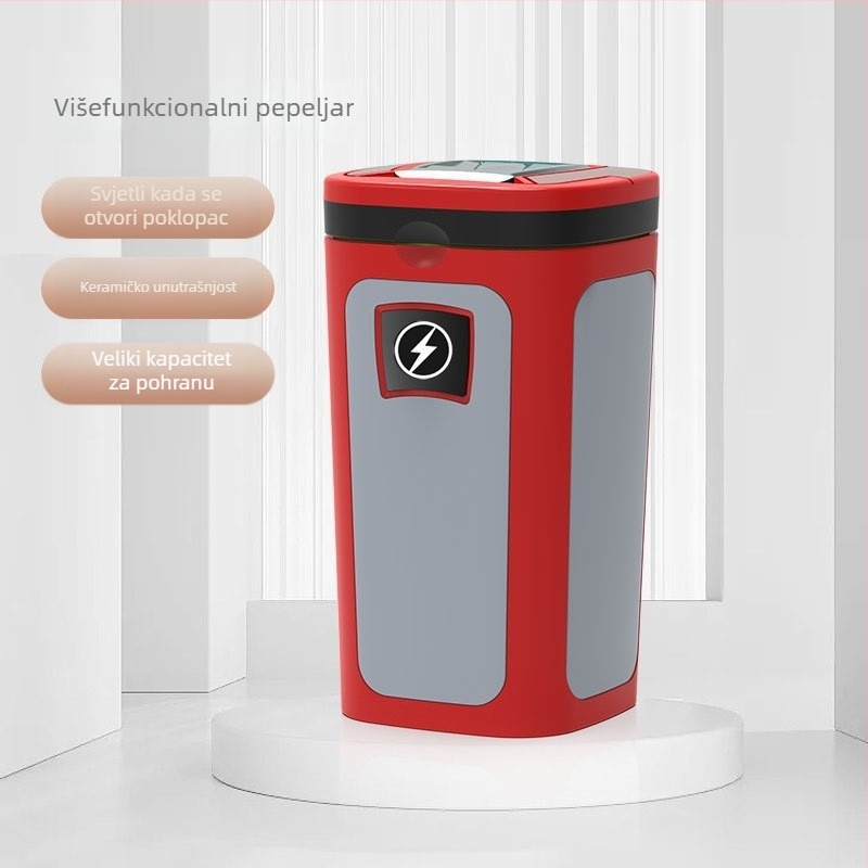 Keramički auto pepeljak sa solarnim napajanjem, visi dizajn, s upaljačem i svjetlećim keramičkim unutarnjim dijelom — Model 924, Marka Perfect Music; Materijal: keramika; Postup graviranja; Dvostruka upotreba za kuću i automobil