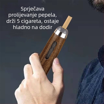 Metalna kutija za cigarete s mini pepelnikom od orahovog drveta, gravirano, model 02, 70 g