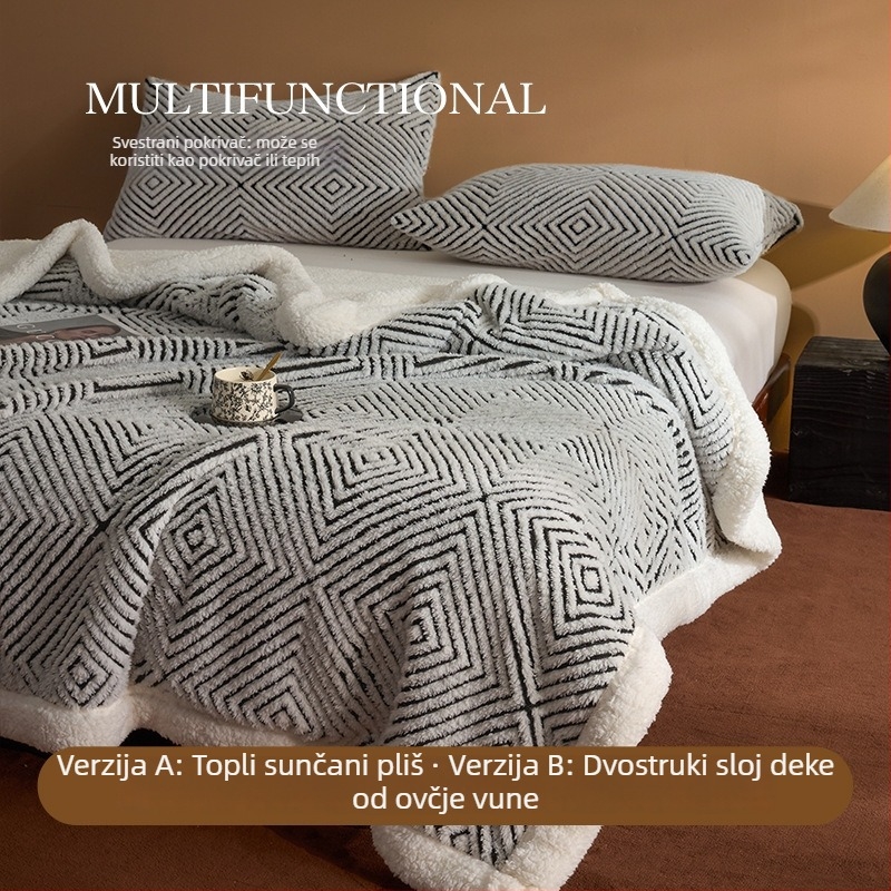 Lagana luksuzna koral fleece deka s prugastim uzorkom, 300-500 g, za proljeće i jesen.