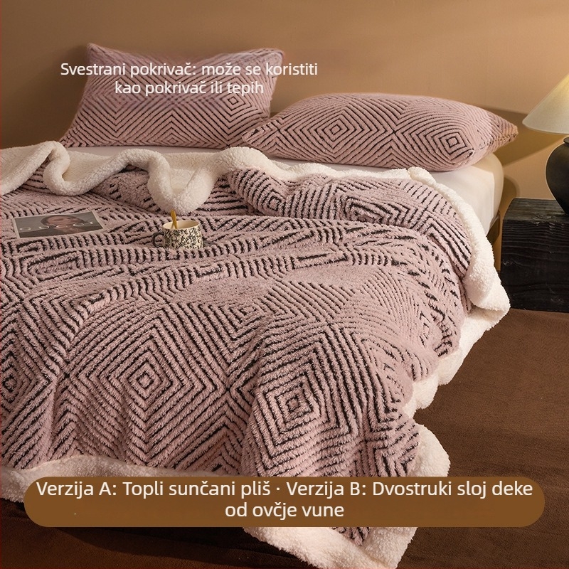 Lagana luksuzna koral fleece deka s prugastim uzorkom, 300-500 g, za proljeće i jesen.