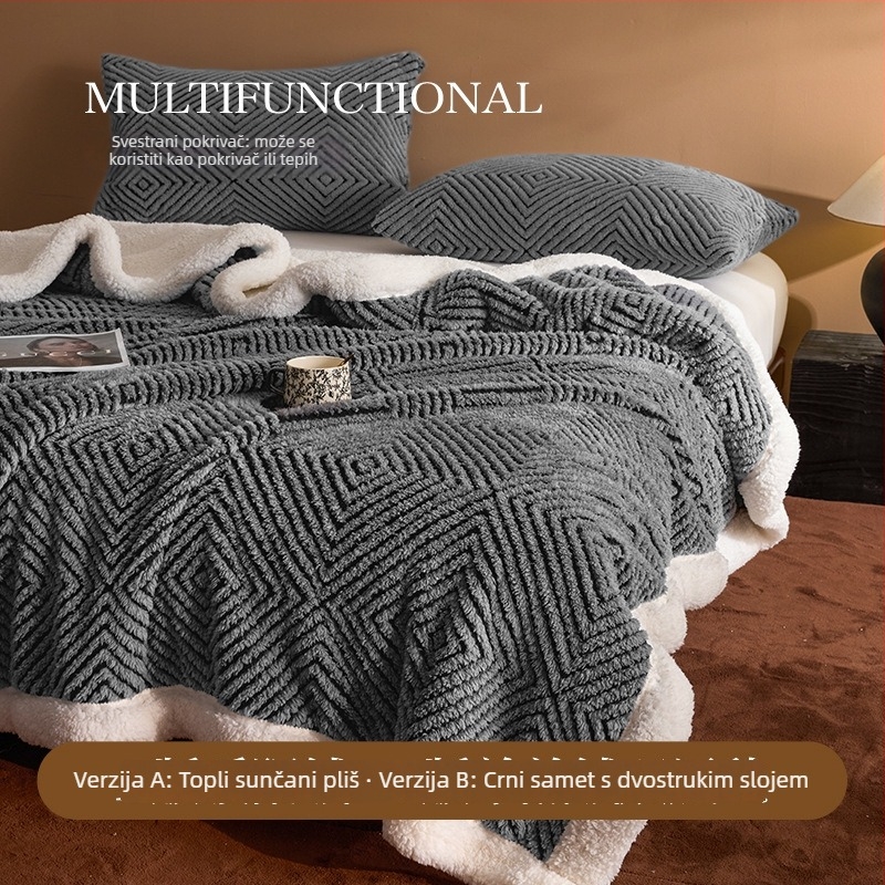 Lagana luksuzna koral fleece deka s prugastim uzorkom, 300-500 g, za proljeće i jesen.