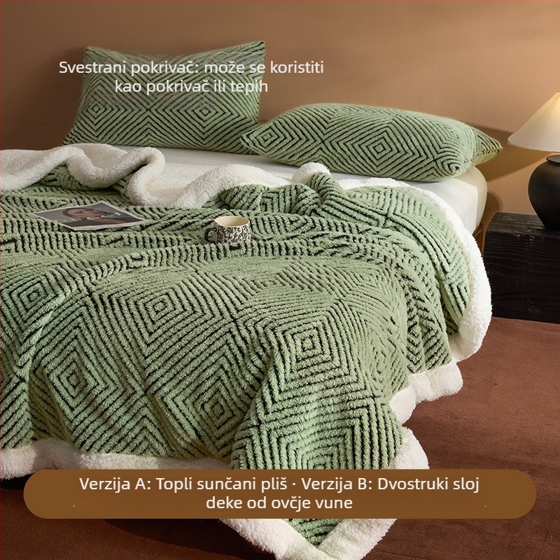 Lagana luksuzna koral fleece deka s prugastim uzorkom, 300-500 g, za proljeće i jesen.