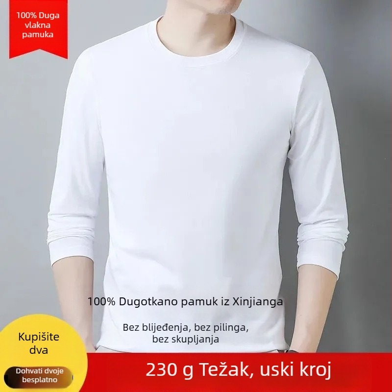 Muška pamuk T-shirt s dugim rukavima, slim-fit, okrugli izrez, za jesen i zimu