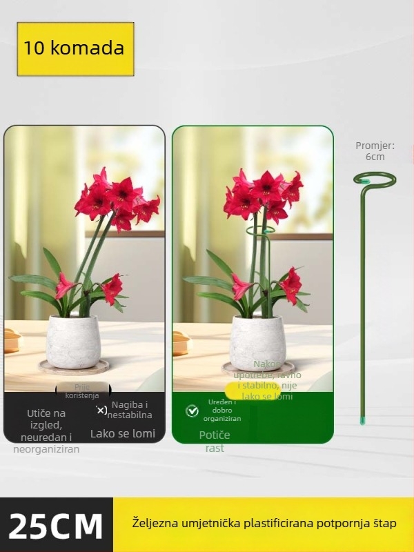 Opora za biljke protiv prevrtanja – metalna šipka s plastičnim premazom, stalak za cvijeće