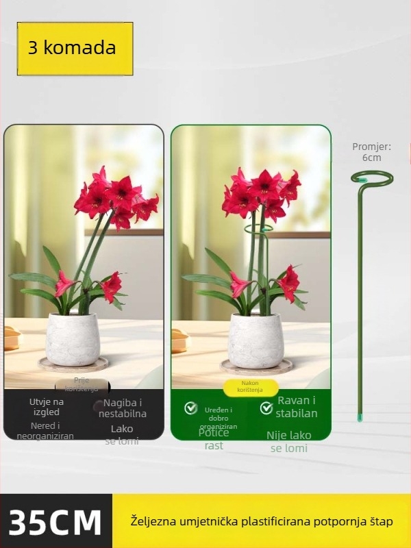 Opora za biljke protiv prevrtanja – metalna šipka s plastičnim premazom, stalak za cvijeće