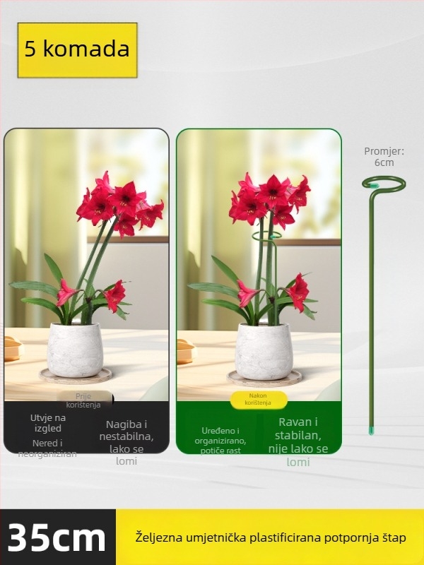 Opora za biljke protiv prevrtanja – metalna šipka s plastičnim premazom, stalak za cvijeće