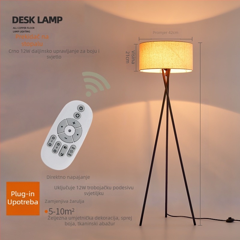 Skandinavska podna lampa LED, 220V, abažur od tkanine, metalno tijelo, 1 izvor svjetla, pogodna za dnevni boravak ili spavaću sobu