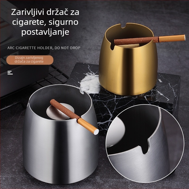 Nehrđajući čelični pepelnjak s poklopcem, debela konstrukcija, protiv raspršivanja pepela i padova, moderni minimalistički dizajn