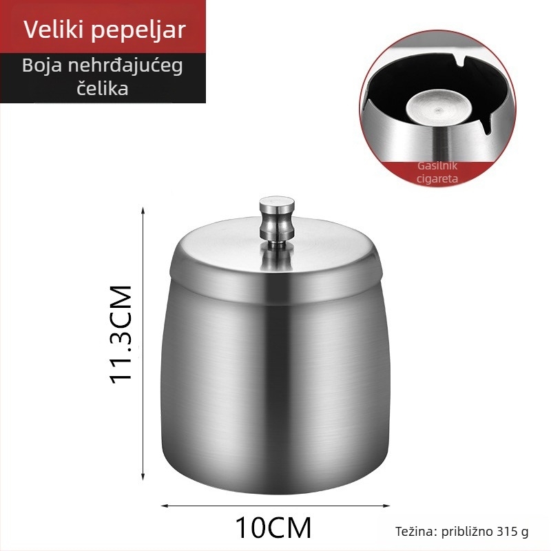 Nehrđajući čelični pepelnjak s poklopcem, debela konstrukcija, protiv raspršivanja pepela i padova, moderni minimalistički dizajn