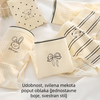 Djevojačke pamučne gaćice za tinejdžerice, srednji porast struka, prozračne, antibakterijske, pleteni materijal, karikatura uzorak