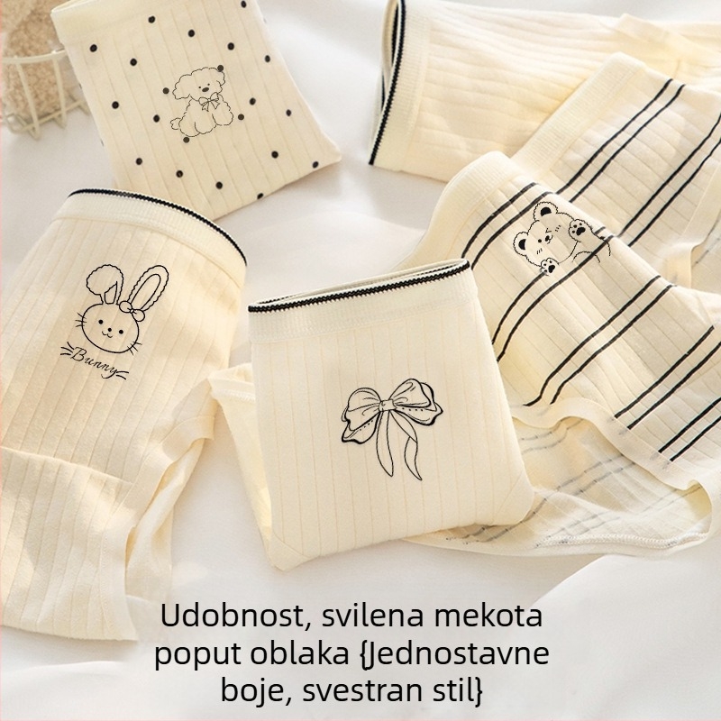 Djevojačke pamučne gaćice za tinejdžerice, srednji porast struka, prozračne, antibakterijske, pleteni materijal, karikatura uzorak