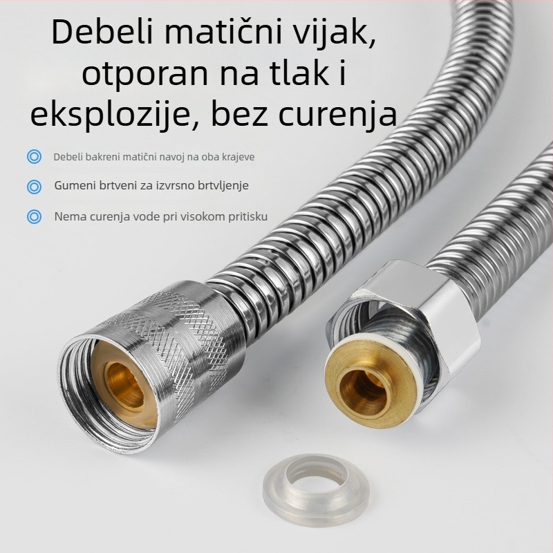 Tuš šipka od nehrđajućeg čelika, otporna na eksploziju, 1,2 MPa, 0–90°C, spiralna ugradnja, univerzalni model s četiri boda, branda Three Penguins