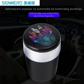 Auto pepeljara s LED osvjetljenjem, model A02, SENWERO, kromirano i ojačano najlonsko tijelo