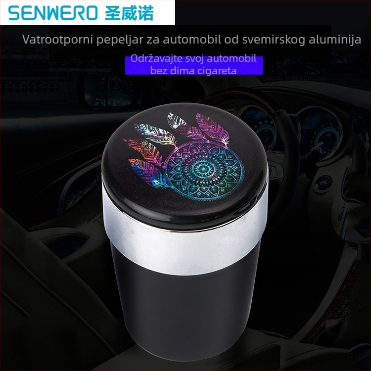Auto pepeljara s LED osvjetljenjem, model A02, SENWERO, kromirano i ojačano najlonsko tijelo