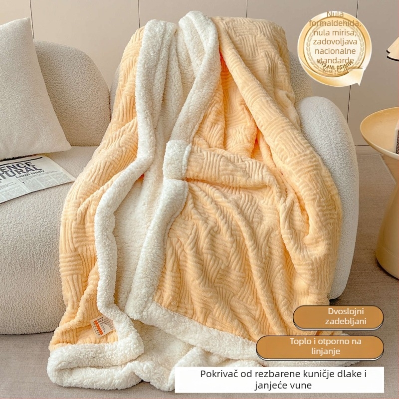 Poliesterska pliš deka, stil ovčje vune, 300–500 g, za sve sezone, minimalistički stil, jednobojna ili karirani uzorak