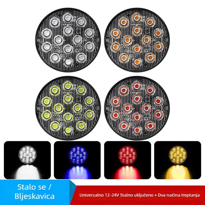 Okruglo LED strob svjetlo s 14 LED, 12-24V, aluminijsko kućište, za policijska vozila, intervencijska vozila i vozila hitne pomoći