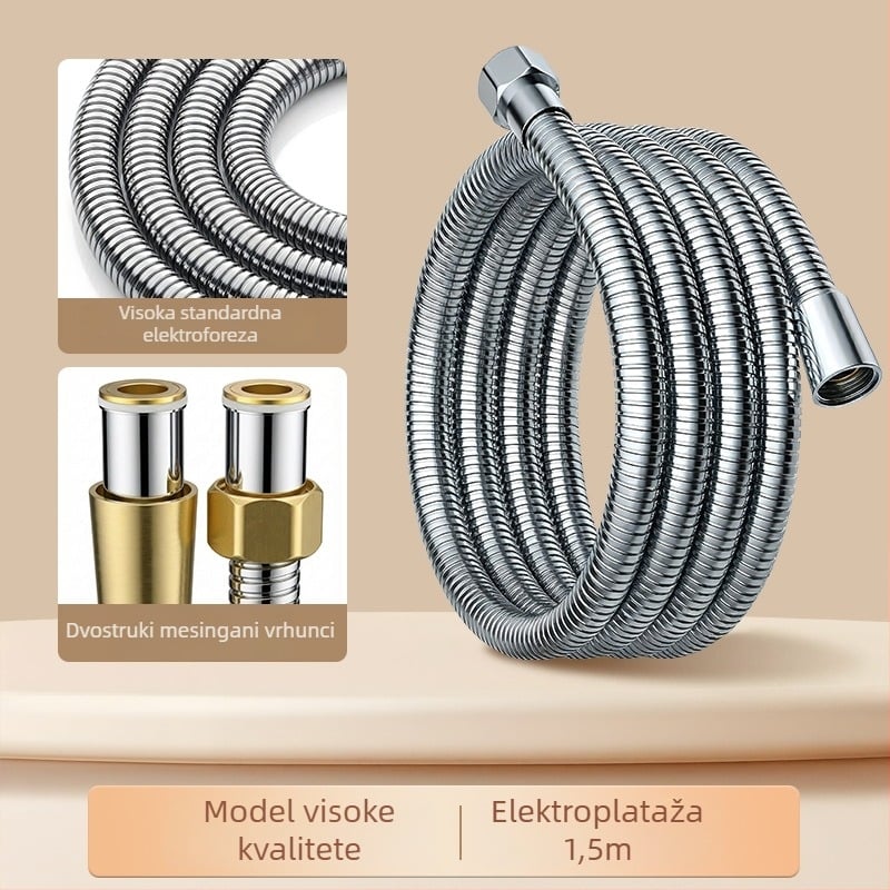 Tuš cijev od nehrđajućeg čelika, zidni montiranje, mosazni spojnik, maksimalna temperatura 80°C, nazivni tlak 1 MPa