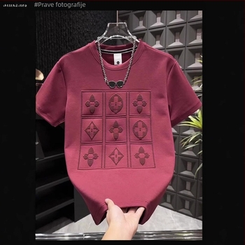 Majica kratkih rukava u korejskom stilu, okrugli izrez, kratki rukavi, točkasti uzorak, slobodan kroj