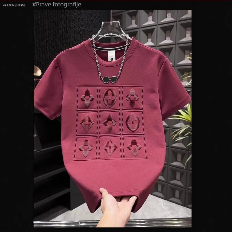 Majica kratkih rukava u korejskom stilu, okrugli izrez, kratki rukavi, točkasti uzorak, slobodan kroj