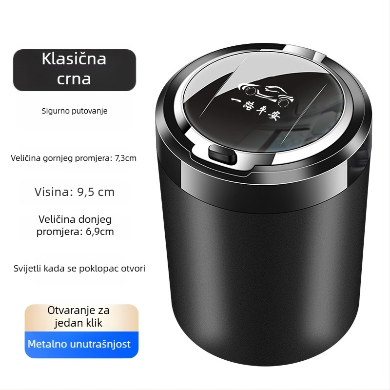 Automobilski pepiljak od smole, Model 052, LED noćno svjetlo, poklopac s gumbom, višenamjenski