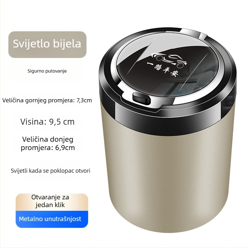 Automobilski pepiljak od smole, Model 052, LED noćno svjetlo, poklopac s gumbom, višenamjenski