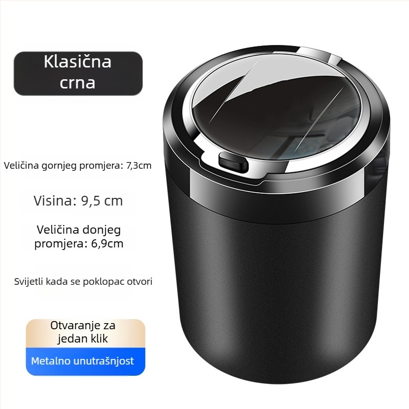 Automobilski pepiljak od smole, Model 052, LED noćno svjetlo, poklopac s gumbom, višenamjenski