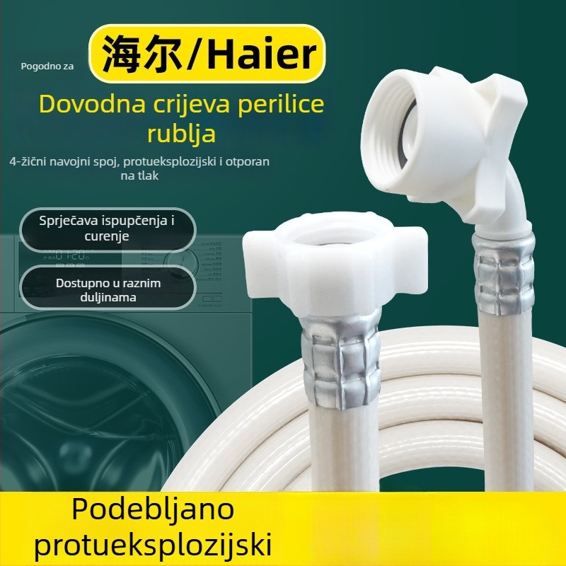 Ulazna cijev za Haier perilicu rublja – Univerzalna, mesing jezgro, plastični konektor, 2 bara, 4-dijelna mekana produžna cijev