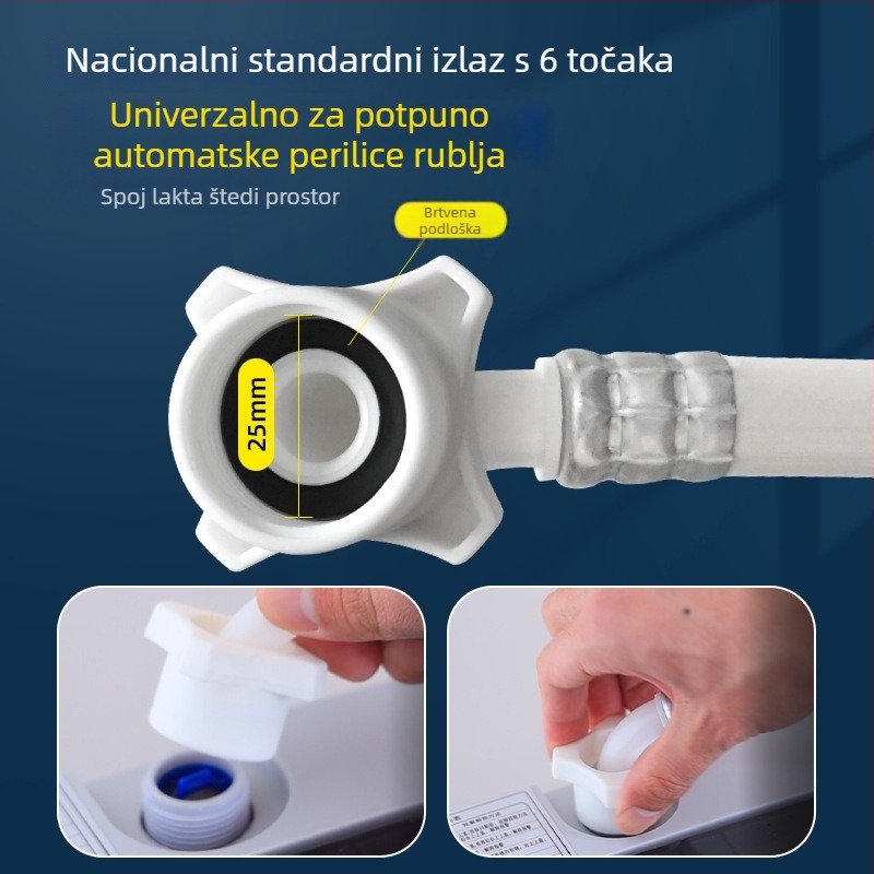 Ulazna cijev za Haier perilicu rublja – Univerzalna, mesing jezgro, plastični konektor, 2 bara, 4-dijelna mekana produžna cijev