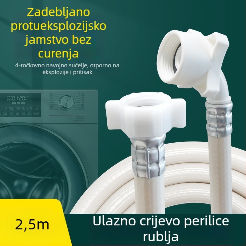 Ulazna cijev za Haier perilicu rublja – Univerzalna, mesing jezgro, plastični konektor, 2 bara, 4-dijelna mekana produžna cijev