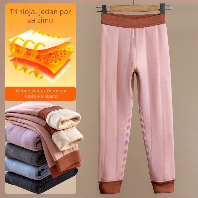 Dječje termalne tajice, mješavina vune, 10% vune, dvostrani flis, jesen-zima, srednji porast struka, Unisex, 8+ godina