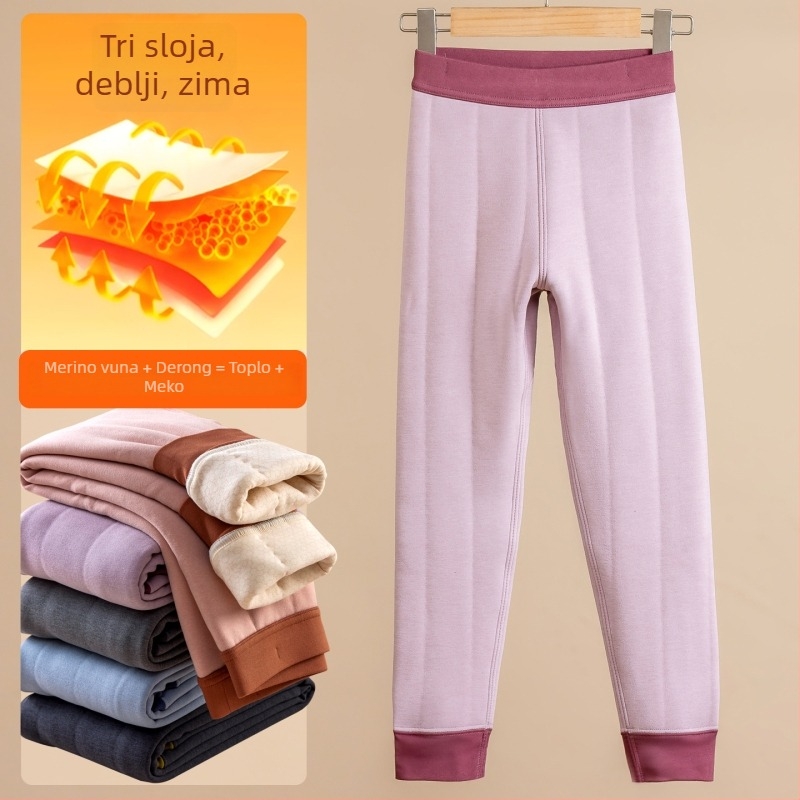 Dječje termalne tajice, mješavina vune, 10% vune, dvostrani flis, jesen-zima, srednji porast struka, Unisex, 8+ godina