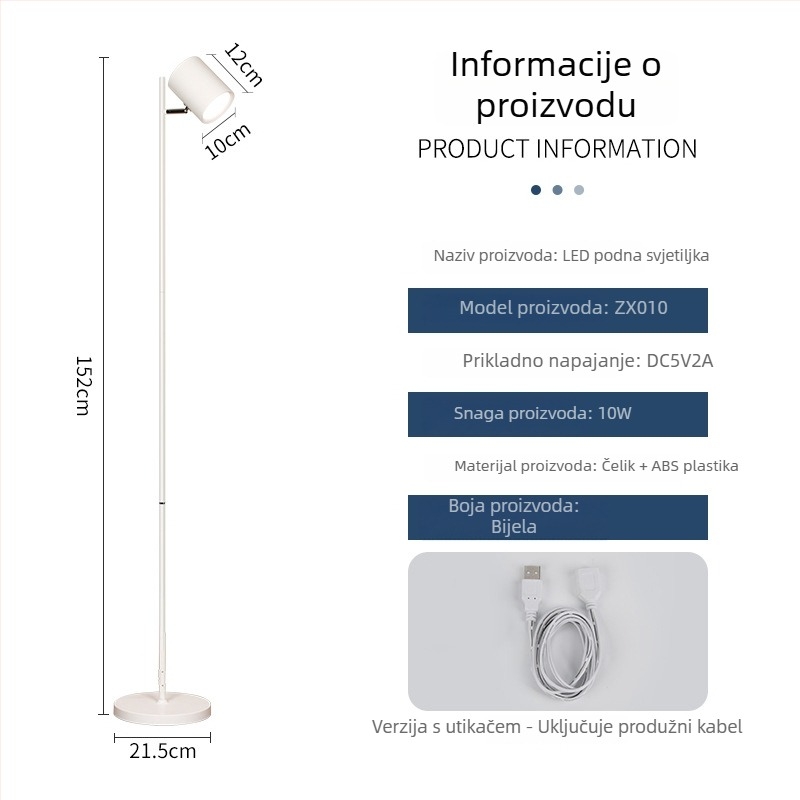 LED podna lampa s dodirnim prekidačem, moderan minimalistički dizajn, ZX011, 40 SMD2835 LED, pokriće 5–10 m²